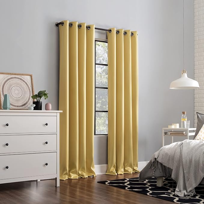 Sun Zero Nordic 2-pack Theater Grade Extreme 100% Blackout Grommet Curtain Panel Pair, 52" x 63", Flax