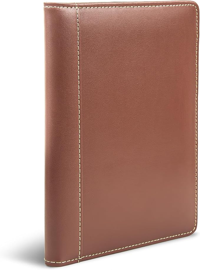 Samsill Contrast Stitch Faux-Leather Portfolio, Mini Size Business Interview Professional Padfolio, Includes 5 x 8 Inch Writing Pad, Brown