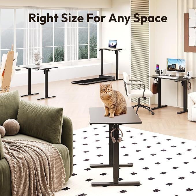 35 x 24 Inch Height Adjustable Standing Desk, 3 Presets, Black | 35 x 24 in Desktop, 28.3–46.5 in Height, 2+3 Controls, ≤45 dB, 154 lb Capacity, 2 Hooks