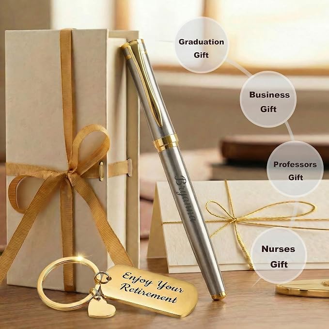 Yastar Personalized Gift Pen with Custom Keychain, Fancy Business Gift set with 2 extra Black Ink Refills Quality Pens Metal Body - Custom with Names Message - Giftfor Family Colleague Elder Friends