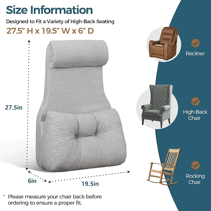 Shinnwa Adjustable Lumbar Support Pillow for Recliner with Headrest | Self-gripping fabric,Shredde memory foam Back Support Pillow with Headrest, Lower Back Pillow for Chair and Couch