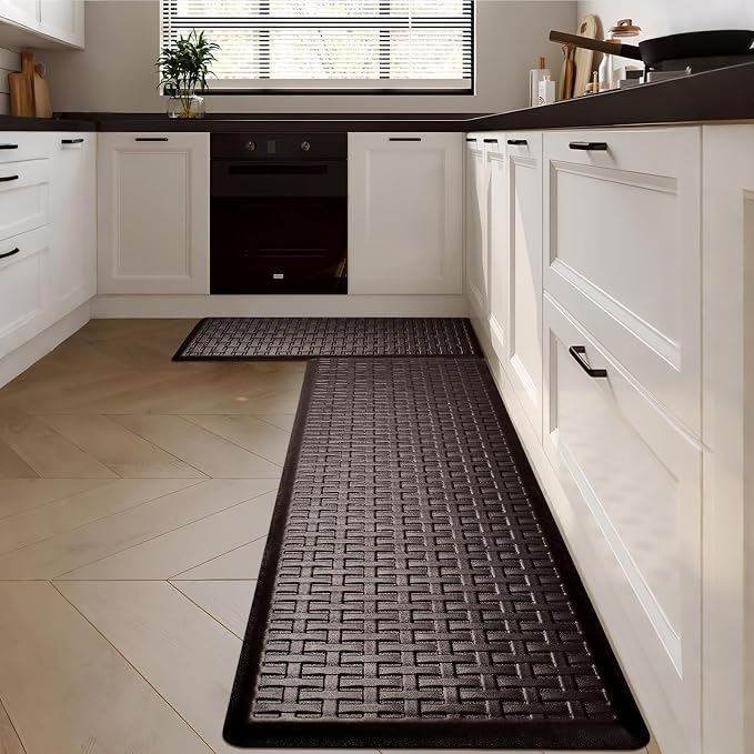 2PCS UKISS Kitchen Rugs, Cushioned Anti Fatigue Kitchen Mats for Floor, Waterproof Kitchen Rug，Non-Slip Comfort Standing Mat for Kitchen, Floor Home, Office, Sink, Laundry,17.3"x28"+17.3"x60",Brown