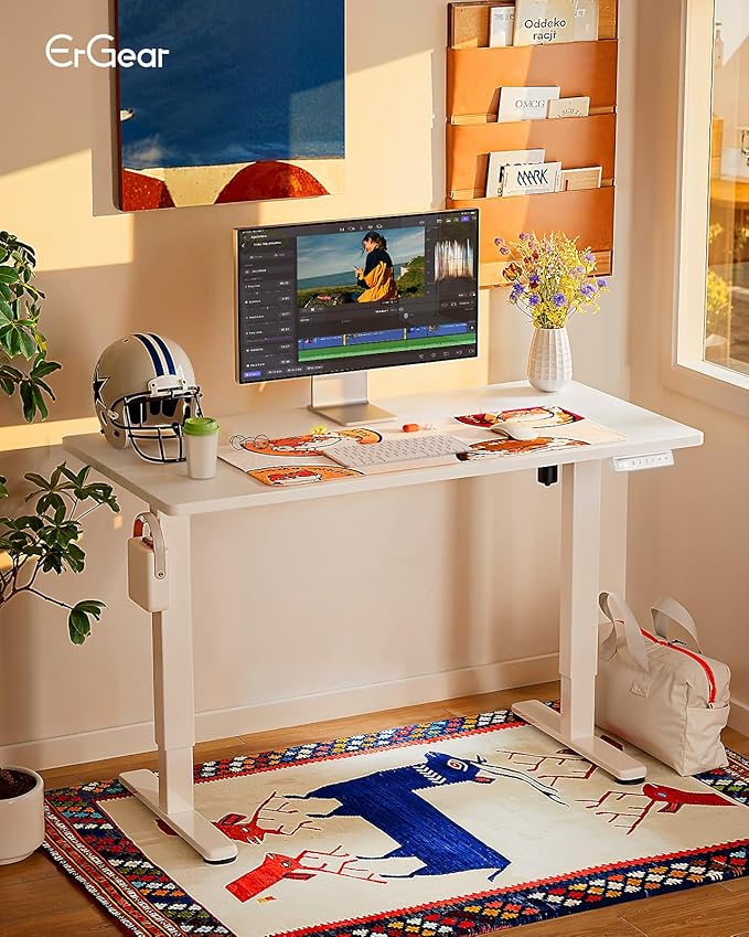 ErGear Height Adjustable Electric Standing Desk, 32 x 19 Inches Sit Stand up Desk with Memory Presets, Computer Home Office Desk, White