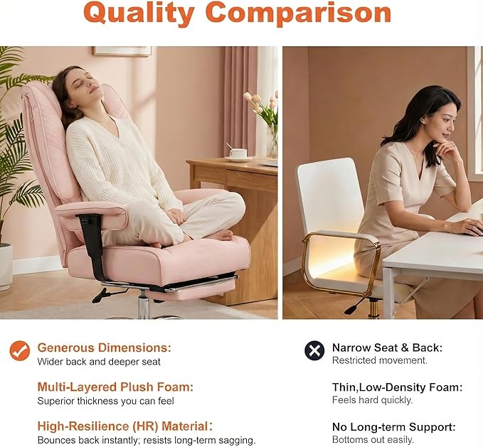 Big and Tall Office Chair 400lbs Wide Seat, Leather High Back Executive Office Chair with Foot Rest, Ergonomic Chairs Lumbar Support for Lower Back Pain Relief (Light Pink)