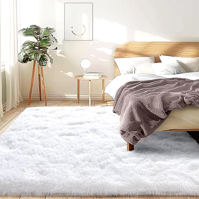 Awaytail Fluffy 6x9 Rug - Nursery Rugs for Bedroom - Height Pile 1.4" Plush Rug - Fuzzy Throw Rugs Carpet for Bedroom - White