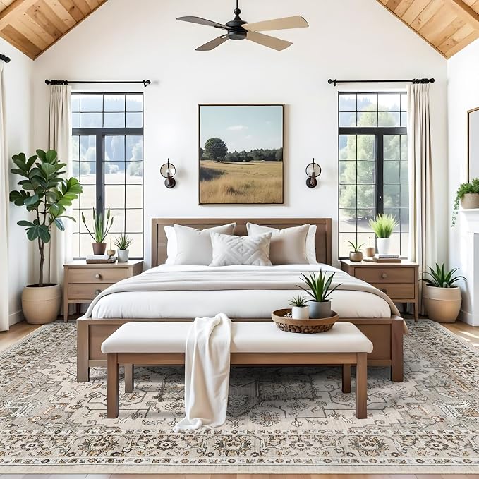 RUUGME Living Room 9x12 Rugs - Washable Large Boho Area Rugs for Stain Resistant Carpet Vintage Tribal Rugs for Bedroom Kitchen with Non Slip Backing Decor Floor Decoration Mat 9x12 Ivory