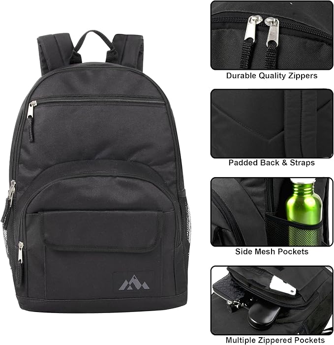 Trail maker Laptop Backpack with School Supplies Kit | 18 Inch Black Multi Pocket Padded Straps, Side Pockets for School Boys, Girls, Travel