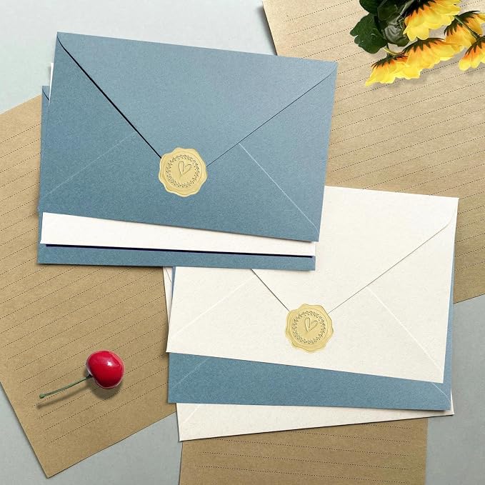 Tuhangcc Premium Velvet-Touch Stationery Set Unique Design with 24 Writing Sheets, 12 Envelopes (4x6)- Elegant Writing Kit for Love Letters & Party Invition (Lake Blue Sticker)