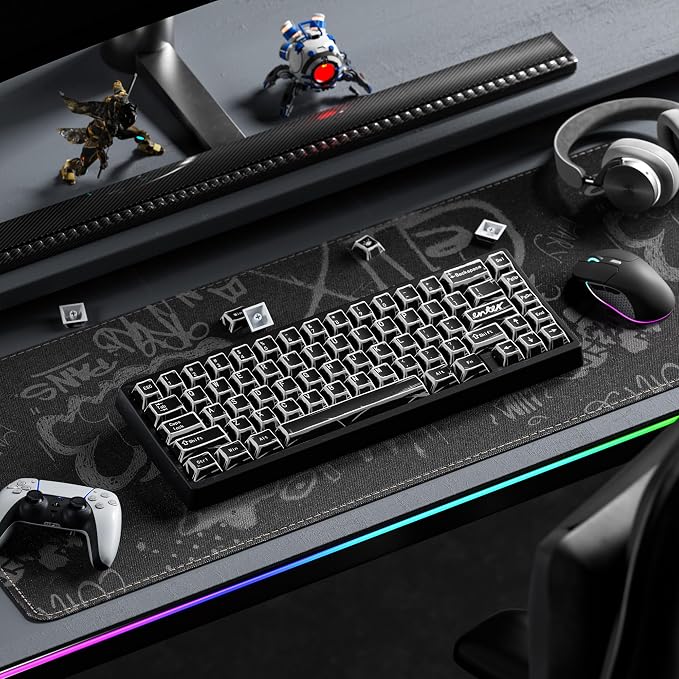 XVX Black Translucent Keycaps,PBT Keycap Set Cherry Profile,Dye Sublimation Graffiti Keyboard Keycaps Suitable for 60% 65% 75% 80% 100% MX Switches Mechanical Keyboard