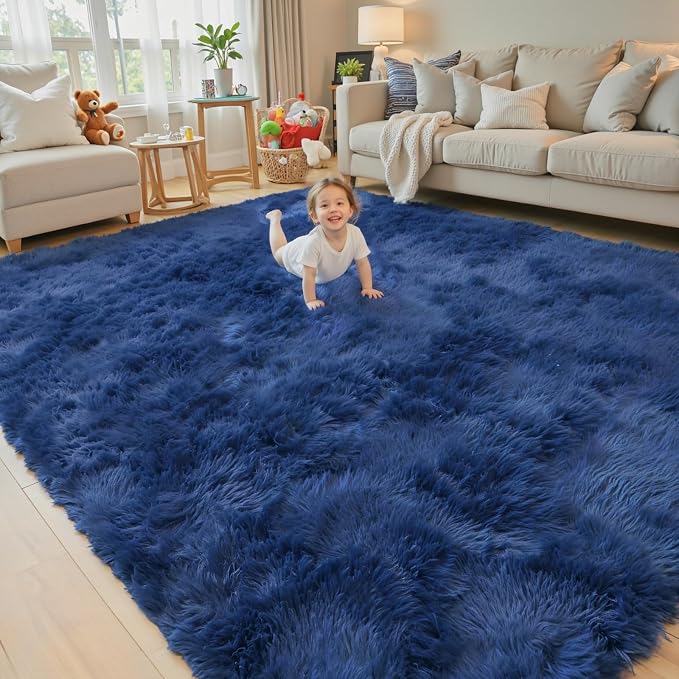 3x5 Rug, Bedside Preppy Dorm Area Rug, College Essentials Small Carpets for Bedroom, Anti Slip Living Room Rugs Home Decor (Royal Blue, 3 x 5)