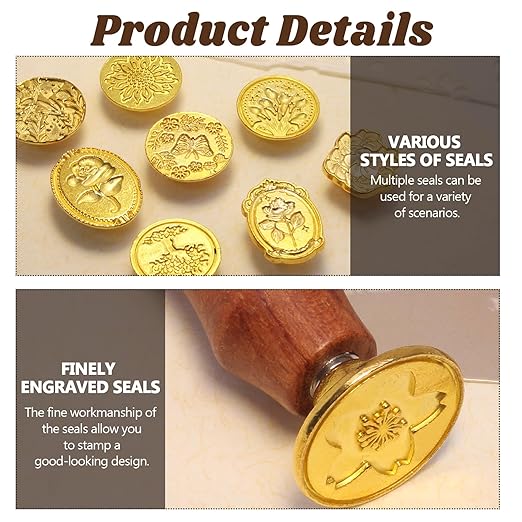 Wax Seal Stamp Set, 10 Pcs Wax Envelope Seal Stamp Kit with a Wooden Handle for Wedding Invitations, DIY Crafts, Envelopes, Greeting Cards and Gift Decoration