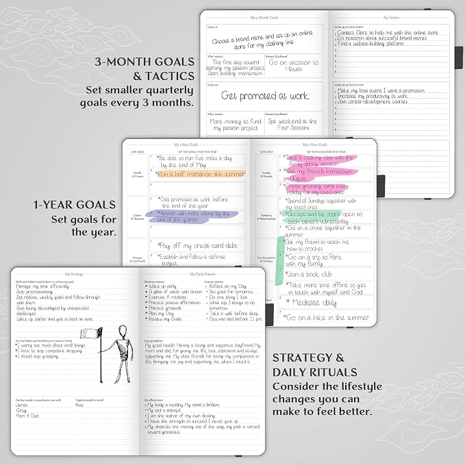 Legend Undated Weekly Planner – Goal Planner Journal & Organizer Notebook – Agenda Book with Monthly Calendar & To-Do List, A5 (Mystic Gray, Gold)