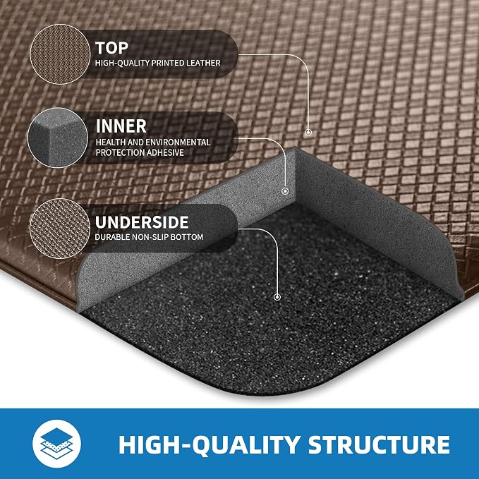 Kitchen Mats for Floor, Extra Long Anti-Fatigue Kitchen Rug, Brown | Cushioned Comfort,Non-Slip Backing,Waterproof Surface,Soft Underfoot,Easy Clean,Kitchen Sink,Laundry Room,Standing Desk