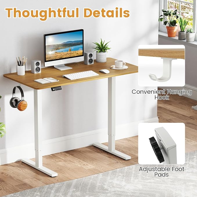 Tangkula Electric Standing Desk Frame, Height Adjustable Computer Desk Base with LED Display & 2 Memory Positions, Ergonomic Home Office Sit Stand Desk Legs for 40"-48" Tabletop (White)