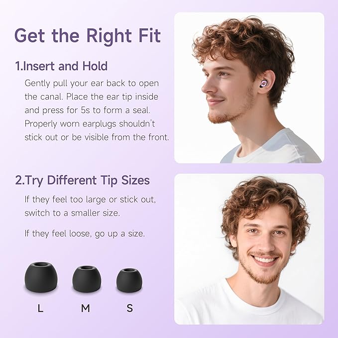 Ear Plugs for Sleeping Noise Cancelling Earbuds, Reusable Silicone Earplugs for Sleeping, High Fidelity with Mute Layer for Snoring Solution for Travel,Focus,45dB Noise Reduction (Black Violet)
