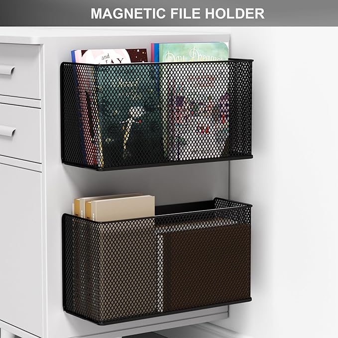 Magnetic Baskets Shelf Bins Organizer Holder Storage Rack Containers for Fridge, Whiteboard, Locker - Home Kitchen Laundry Office School ((1-Pack) Black/XL)