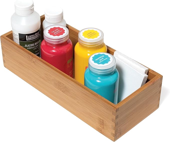 Lipper International Bamboo Wood Utensil Holder Storage Box for Cooking Tools, Makeup, or Office Supplies, 5" x 12" x 3" (Pack of 6)