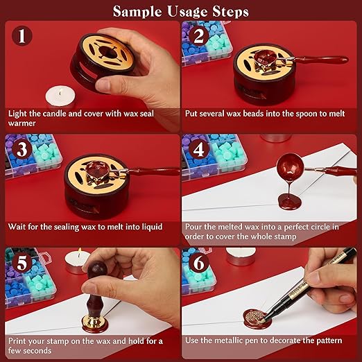 TRINIDa Wax Seal Kit, Premium Wax Seal Stamp Kit with 24 Colors 624 Pcs Beads, Metallic Pens, Warmer, Spoon and Tea Candles for Wedding Invitation, Letter Envelope, Gift Cards & DIY Crafts