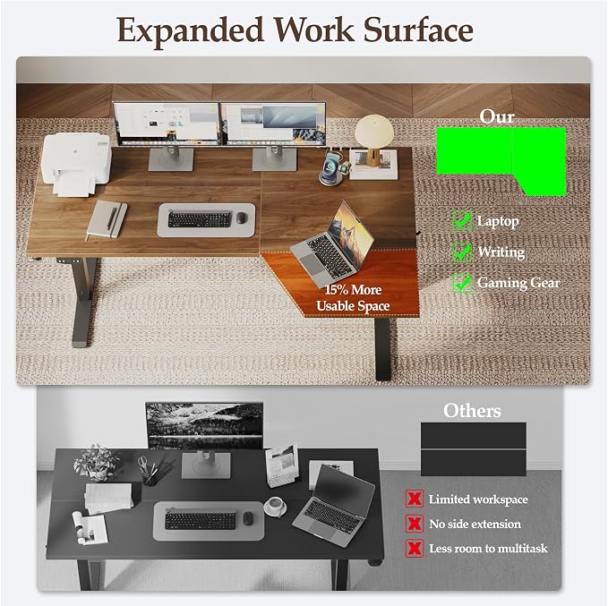 Klicelor L Shaped Standing Desk 55 x 31.5 Inch, Electric Height Adjustable Corner Desk for Home Office Workstation, Ergonomic Sit Stand Computer Table with Memory Controller, Dark Walnut