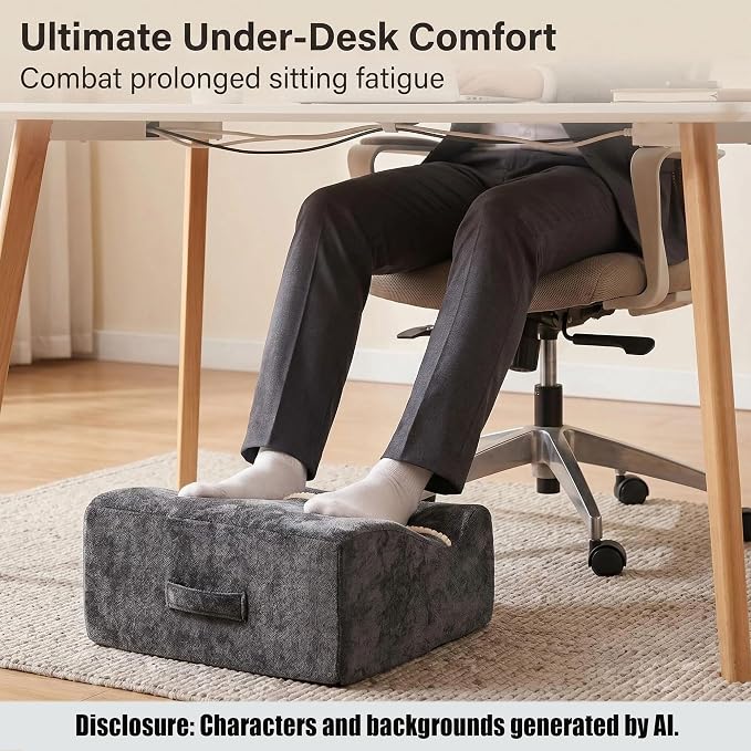 Foot Rest for Under Desk at Work, Office Footrest with Warm Feet Pocket,Ergonomic Under Desk Footrest with Washable Cover, Stool for Office Chair & Back &Pain Relief (Dark Gray+)