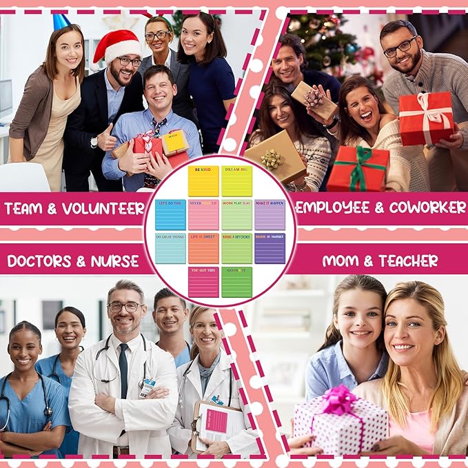 Yinder 12 Pcs Inspirational Sticky Notes Thank You Gift Motivational Sticky Note Pad Employee Appreciation Gift Bulk for Staff Coworker Teacher Nurse Office Groups 3 x 3'' (Motivational,Dark Color)