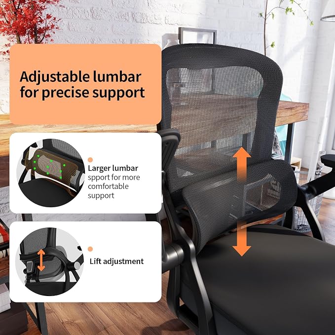 Ergonomic Office Chair - 350LB Comfy Desk Chairs with Adjustable Lumbar Back Support, Mesh Computer Chairs with Wheels and Arms for Home Office, Study