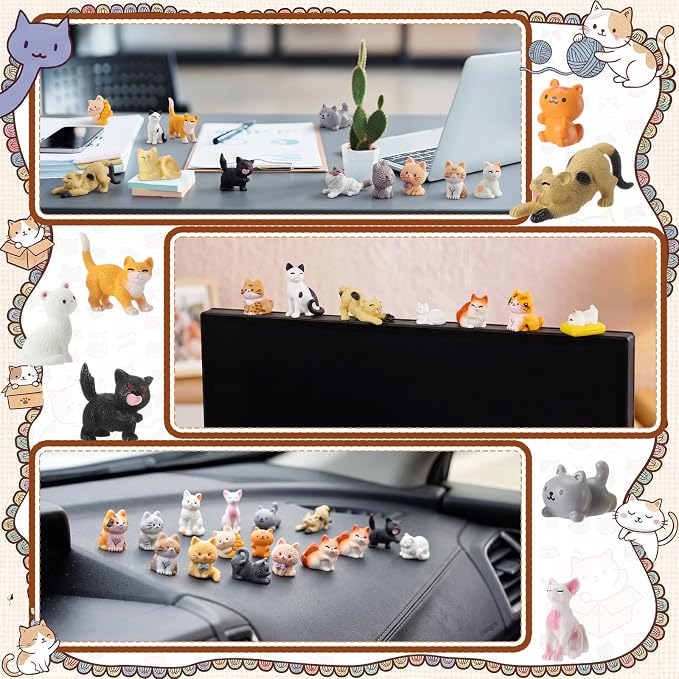 Giegxin 40 Pcs Mini Cat Statue Resin Charms Mixed Kitten Animal Figures Micro Landscape Accessories Cute Embellishments Bulk for DIY Craft Jewelry Making