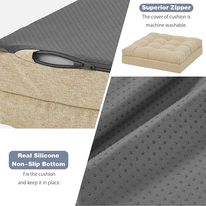 baibu Extra Large Memory Foam Recliner Cushions with Lumbar Support Pillow for Elderly, 20x20x5 Inch Thick Dual-Layer Patent Design Non-Slip Recliner Seat Cushion for Reduce Hip & Lumbar Pain, Beige