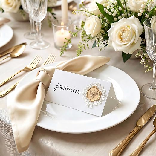 UNIQOOO Wax Seal Stickers with Lace Border- Vintage-Style Eucalyptus Botanical Wedding Invitation Envelope Seals, 50Pcs Self-Adhesive Light Gold Wax Stickers, Perfect for Invitations & Gift Wrapping