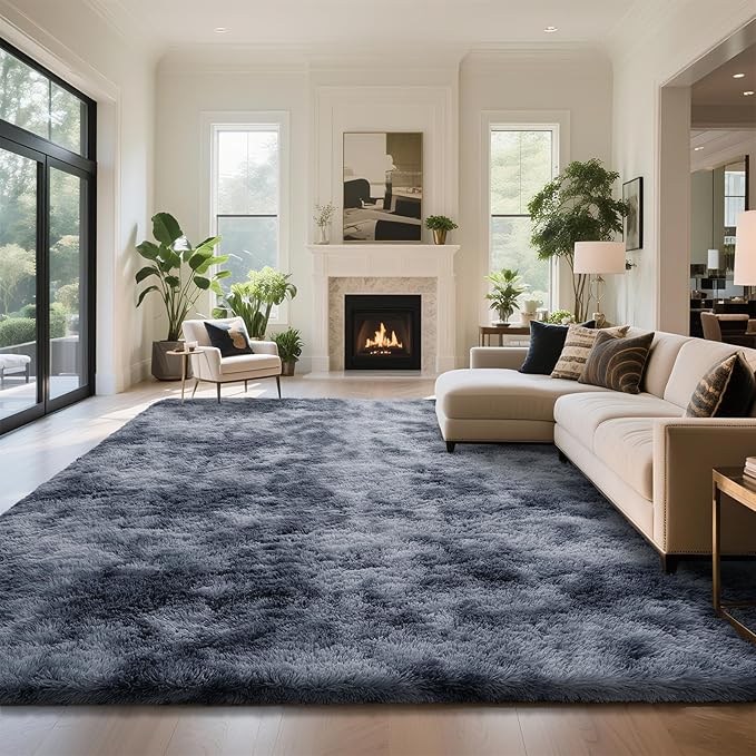 yongyangjuxin Fluffy Rug Shag Area Rug, Mottling Dark Grey 10x14 Area Rugs for Bedroom, Super Soft Shag Rugs for Living Room Bedroom Room Home Decor, Upgrade Anti-Skid Rectangular Fuzzy Rug