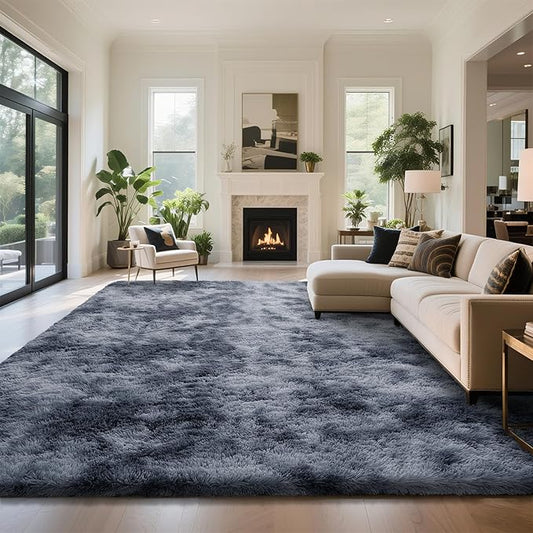 yongyangjuxin Fluffy Rug Shag Area Rug, Mottling Dark Grey 9x12 Area Rugs for Living Room, Large Shag Area Rugs for Bedroom Room Home Decor, Upgrade Anti-Skid Rectangular Fuzzy Rugs