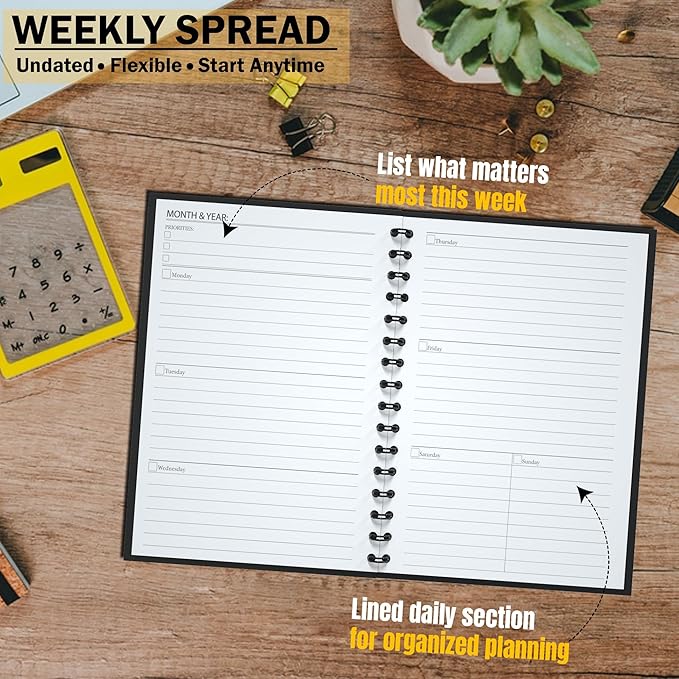 Undated Monthly and Weekly Planner - 12 Month Calendar Planner Notebook with Week Days - Hardcover Undated Planners Blank Agenda Book - A5 Rose Pink