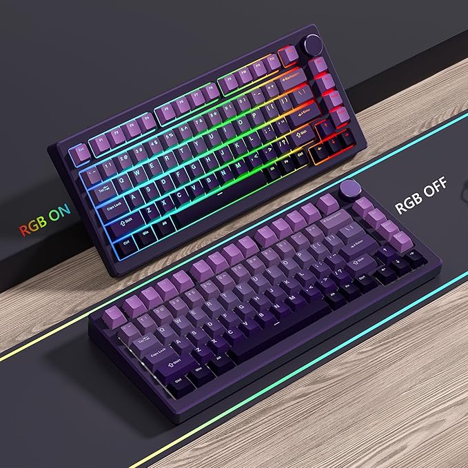 Womier Shine Through PBT Keycaps 60 75 100 Percent Cherry Profile, Custom Key Cap Doubleshot Keycaps Set, Universal Compatiability for Cherry Gateron MX Switches Keyboard, Gradient Purple