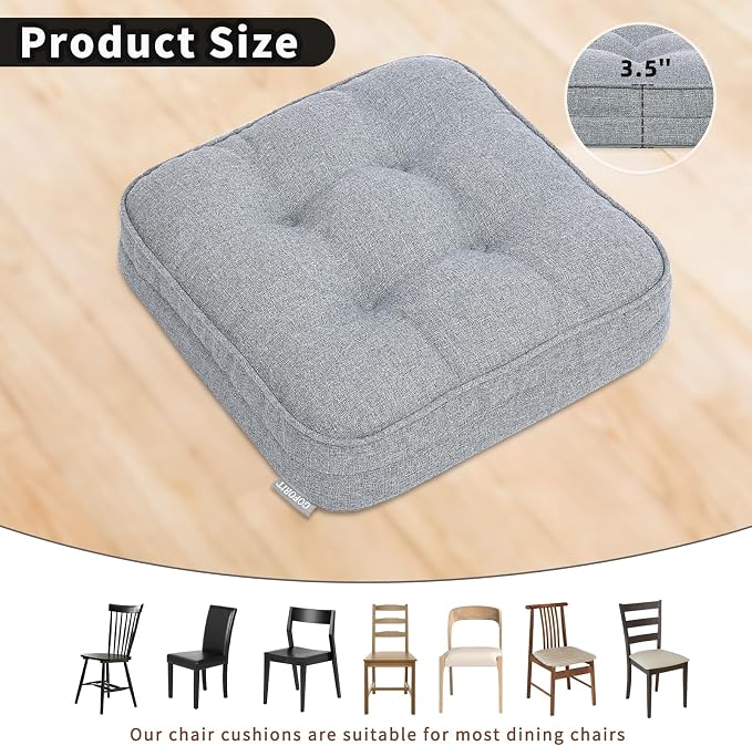 GOFORIT Chair Cushions Set of 2,Tufted Shredded Memory Foam Chair Pads, Non-Slip Seat Cushions with Removable Cover, 16'' x 16'', 2 Pack,Grey