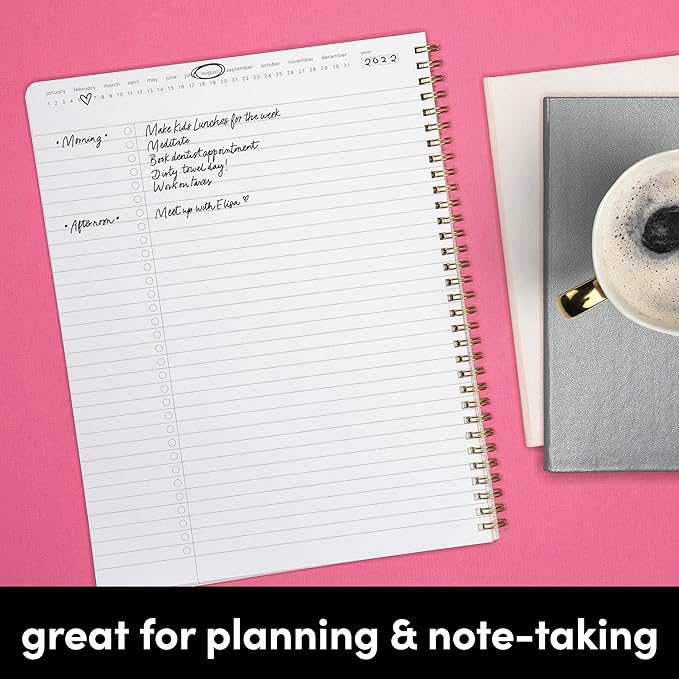 PAPERAGE Undated Daily Planner & To Do List Notepad (Navy), 8.5 in x 11 in, Spiral Bound Planner Notebook for Work, School or Home, 104 Lined Pages With Date Tracker for Plans & Notes
