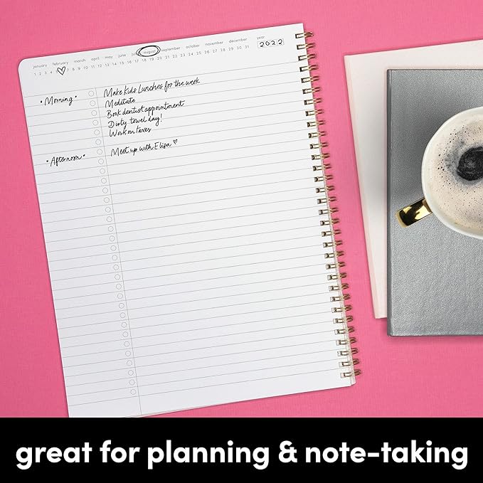 PAPERAGE Undated Daily Planner & To Do List Notepad (Blush), 8.5 in x 11 in, Spiral Bound Planner Notebook for Work, School or Home, 104 Lined Pages With Date Tracker for Plans & Notes