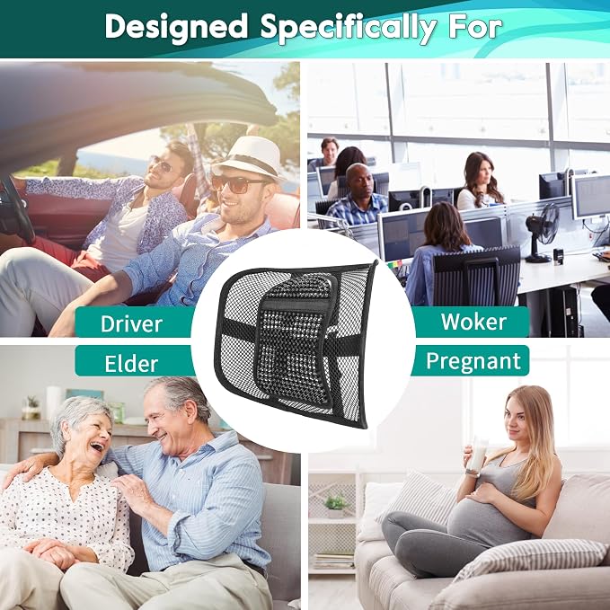 Samyoung 2 Pack Mesh Back Lumbar Support, Back Support Seat Cushion with Breathable Mesh for Office Chairs Car 12” x 16” | 12 x 16 Inch Breathable Double-Layer Mesh Back Support with Elastic Chair Strap & Support Beads for Firm, Comfortable Support
