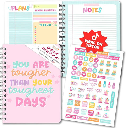 Hadley Designs Undated Daily Planner with Hourly Schedule - Daily Planner Undated with Notes Section for Academic Year, To Do List Notebook for Work, ADHD Day Planners, Teacher Supplies & Must Haves