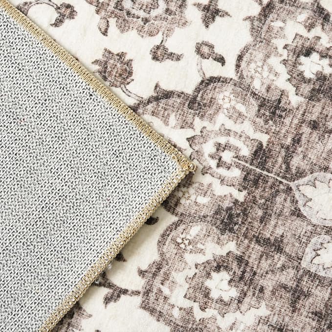 Washable Oriental Area Rug - 2x3 Rugs for Living Room Soft Carpet for Bedroom Waterproof Floral Distressed Indoor Stain Resistant Non-Shedding Floor Carpets (Beige, 2x3)
