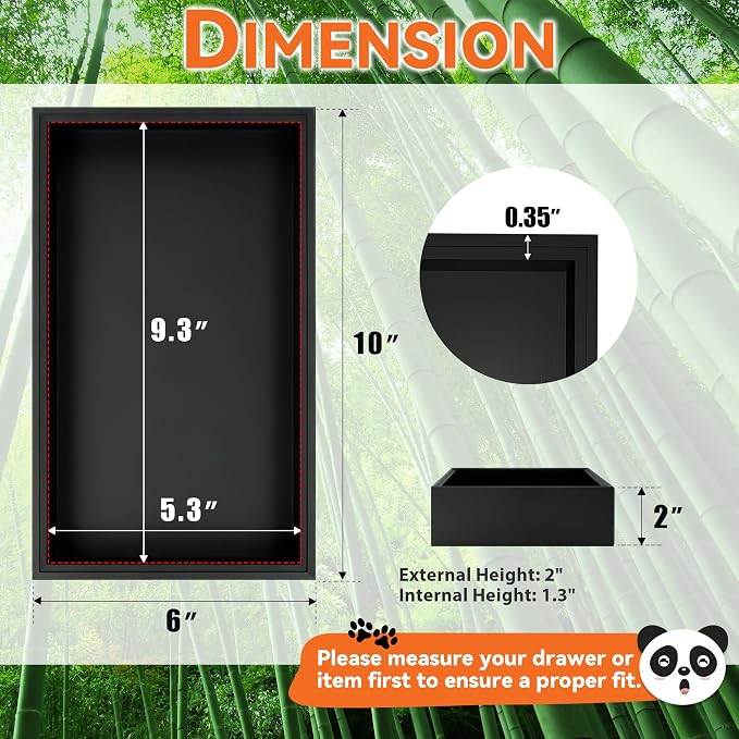 Lixple Bamboo Drawer Organizer for Kitchen Utensils, 2 Pack Stackable Bamboo Kitchen Drawer Organizers, Silverware & Utensil Drawer Trays, 10" x 6" x 2" (Outer), 9.3" x 5.3" x 1.3" (Inner), Black