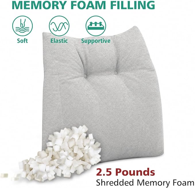 Shinnwa Lumbar Support Pillow for Office Chair, Memory Foam Back Support Pillow for Back Pain Relief, Car, Chair and Couch, 17.5x15x4.5in, Light Grey