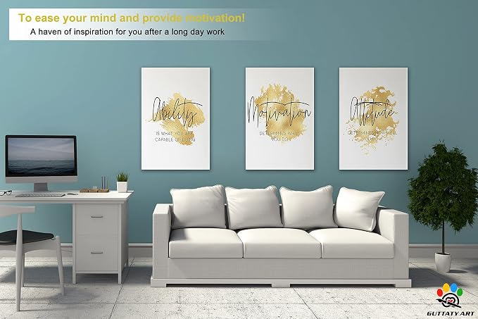 Office Wall Art - 3 Panel Motivational Canvas Art for Home Office, Positive Quote Wall Decor, Entrepreneur Words Poster Frame, 16'x24'x3Pcs