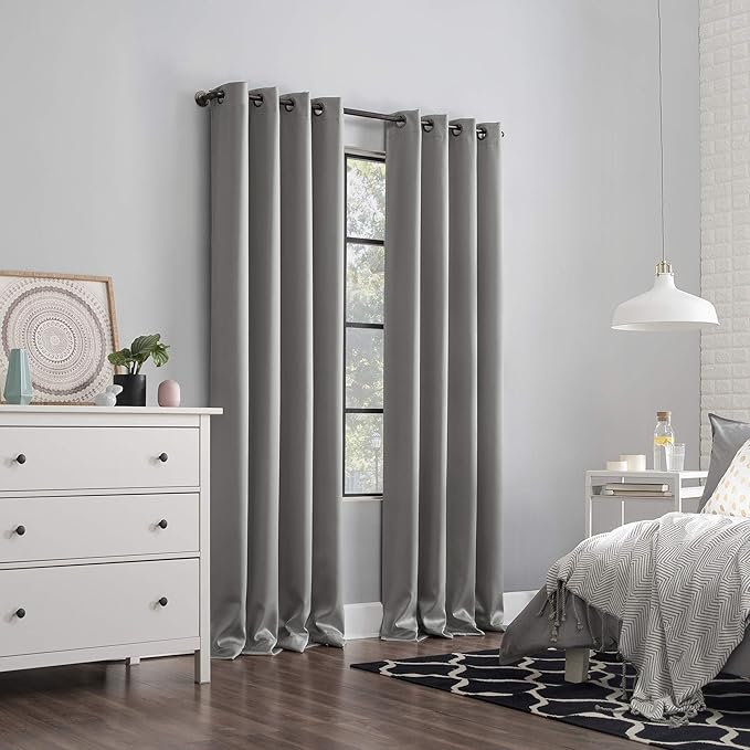 Sun Zero Nordic 2-pack Theater Grade Extreme 100% Blackout Grommet Curtain Panel Pair, 52" x 96", Silver