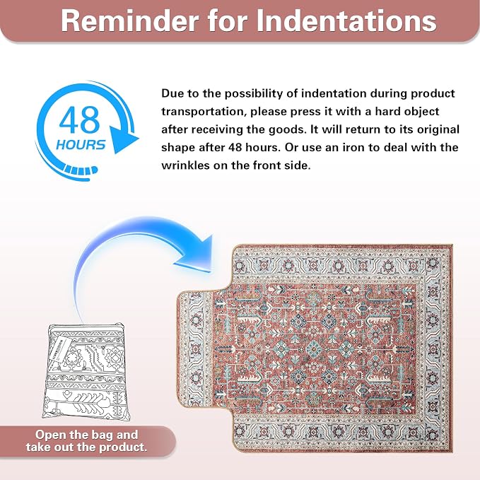 36" X 48" Office Chair Mat for Hardwood and Tile Floors, Under Desk Chair Mat for Carpet Protector Rolling Computer Chairs, Machine Washable Non-Slip Area Rug, Red Brown