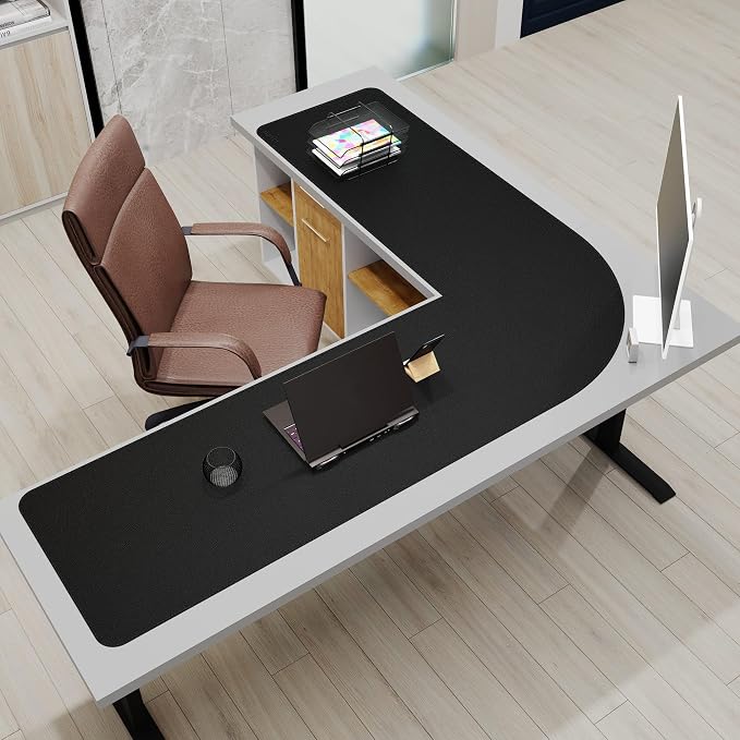 Mydours 57" x 57" x 20" L Shaped Desk Pad (Black), Extra Large Dual-Sided PU Leather Corner Desk Mat Protector for Home Office Computer Gaming