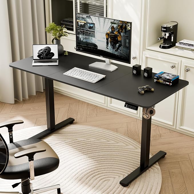 55"x24" Standing Desk, Height Adjustable Sit-Stand Home Office, Black | Electric Adjustable Standing Desk, Sit to Stand Computer Office Desk with Splice Board, Memory Preset, Lifts 28.7''-46.5"