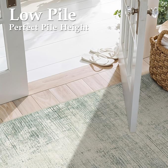 Washable Entryway 2x3 Area Rug: Small Abstract Kitchen Rugs for Indoor Bathroom Entrance Non Slip Door Mat with Rubber Backing Ultra Thin Soft Carpet for Bedroom Pet Feeding Area (Green,2x3)