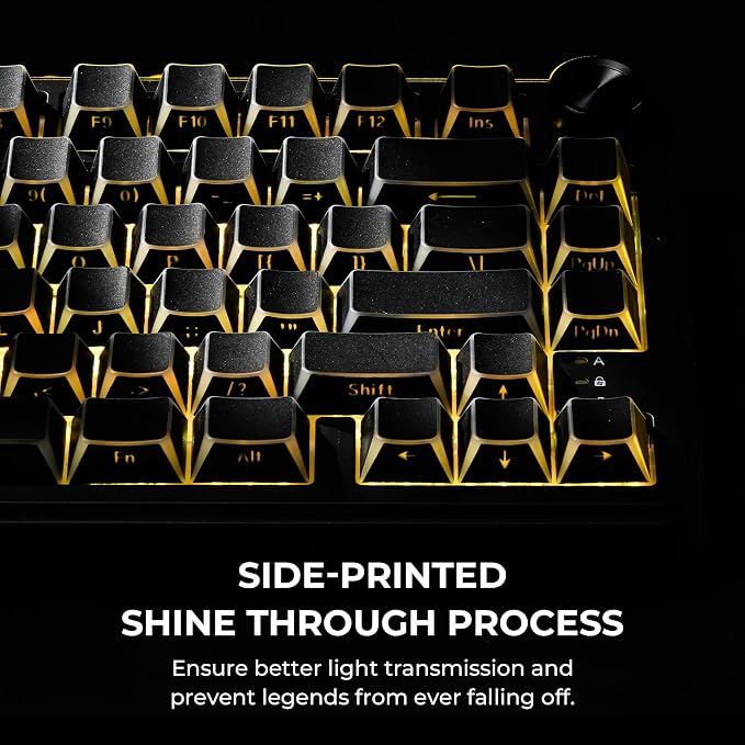 GMKWTL XVX Black Shine Through Keycaps, PBT Keyboard Keycaps Cherry Profile, Custom Side Printed Keycap Sets Suitable for 60% 65% 75% 80% 100% Mechanical Keyboard