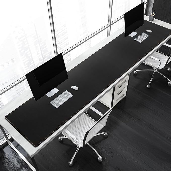 MAIDERN 70.8”x 15.7” Leather Desk Pad, Large Desk Mat, Cork & Leather Large Mouse pad for Desk, Waterproof Computer Desk Pad for Gaming Home Office (Black)