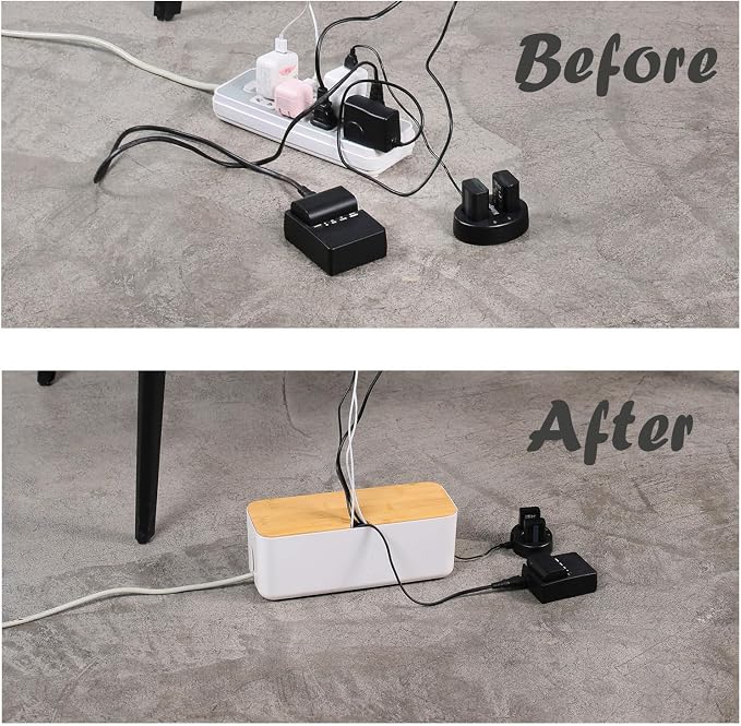 Changsuo Cable Management Box Small White, Extension Cord Organizer for Power Stripe Surge Protector Wire Management Concealer Cover Hider for Desktop Home Office Kitchen (White)